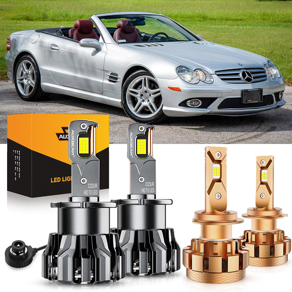 For 2007-2008 Mercedes-Benz SL550 with HID headlamps LED Light Bulbs High Low Beam Bundle