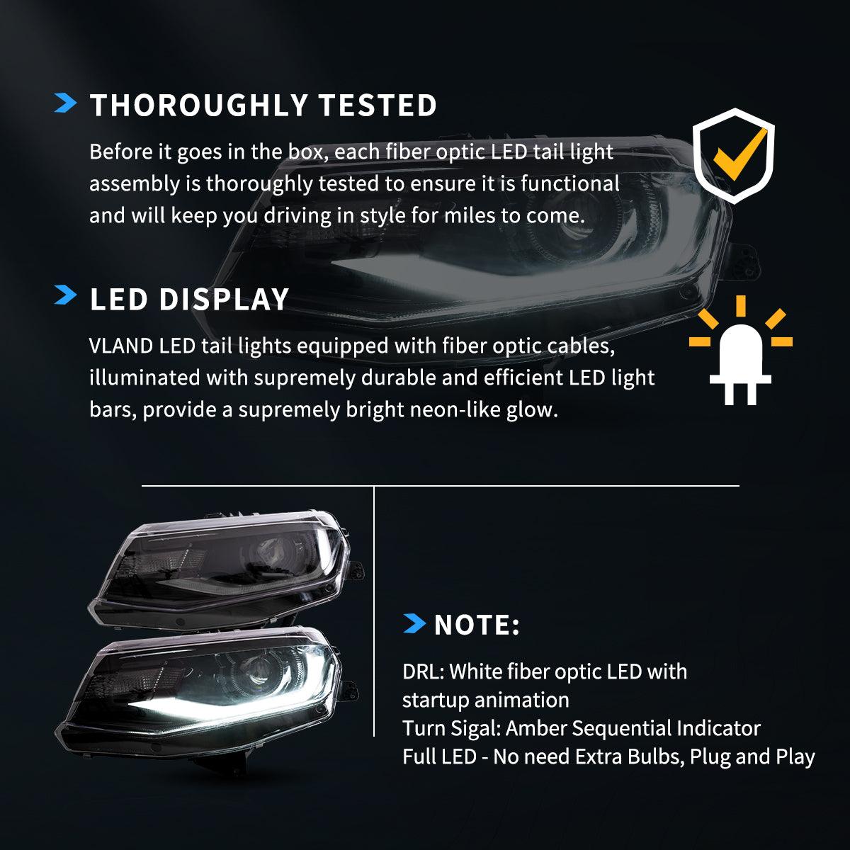 LED Headlight Assembly Dual Beam Projector Black For 2016-2022 Chevrolet Camaro 6th Gen