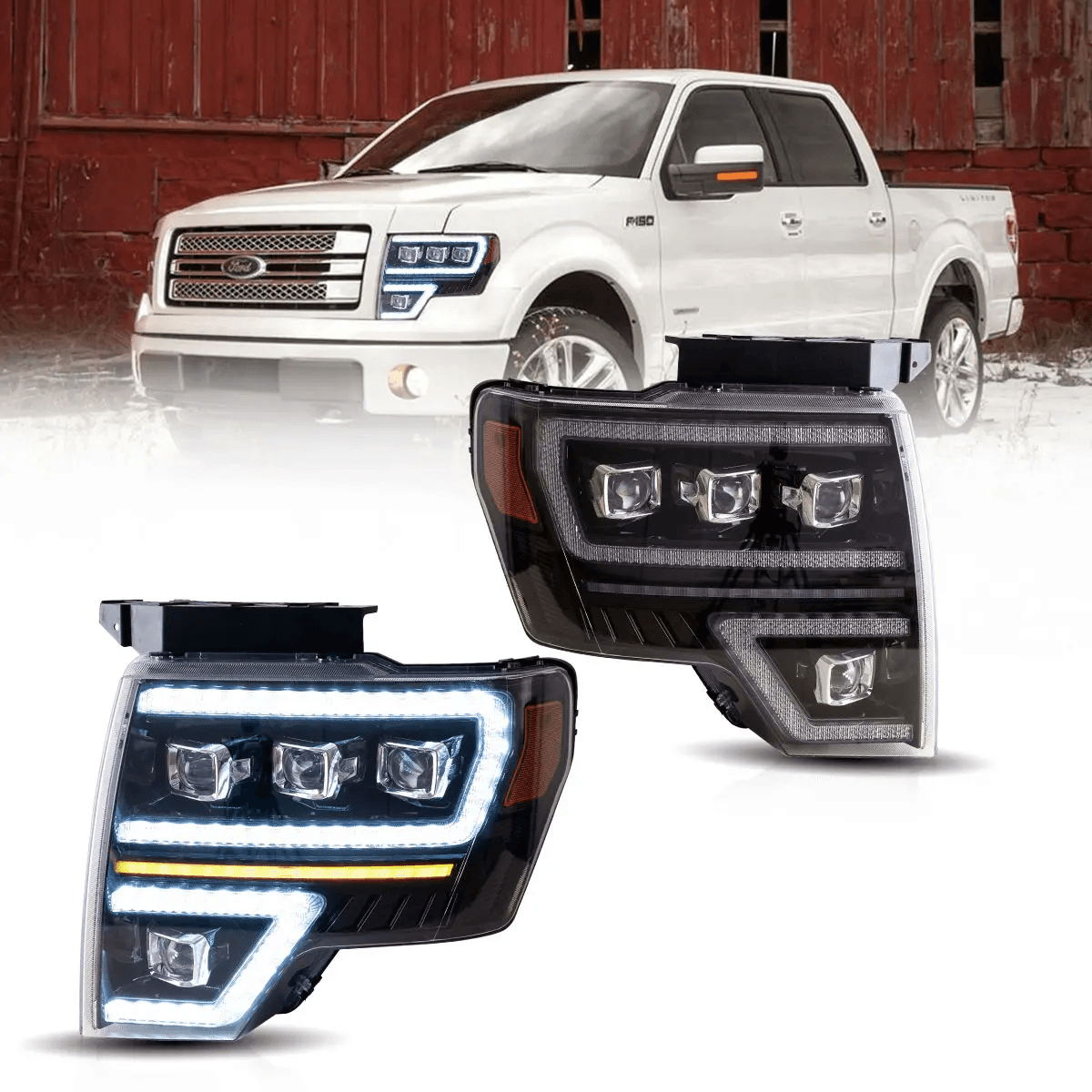 LED Headlight Assembly Matrix Projector Black For 2009-2014 Ford F150 12th Gen