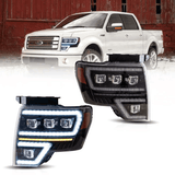 LED Headlight Assembly Matrix Projector Black For 2009-2014 Ford F150 12th Gen
