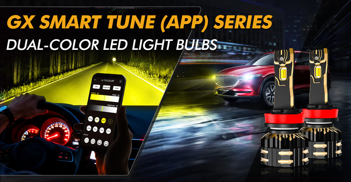 GX Bi-Color Smart Series 25000LM 110W LED Headlight Bulbs, with App Control Via Bluetooth & Dual Color Switchback