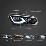 LED Headlight Assembly Dual Beam Projector Black For 2008-2014 Volkswagen Golf 6th Gen (Mk6/A6 Typ 5K）