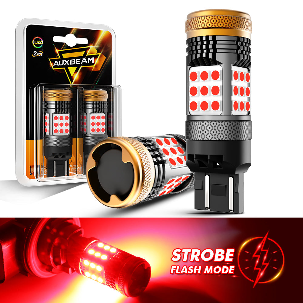 T20 7443 7440 LED Brake/Tail Light Bulbs 56W 600% High Brightness CAN-Bus Error Free Red Strobe Flashing B21 Series Strobe | 2 Bulbs