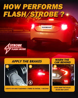912 921 T15 W16W LED Strobe Flashing 3rd Brake Center High Mount Stop Light 20W 350% B3 Series | 2 Bulbs