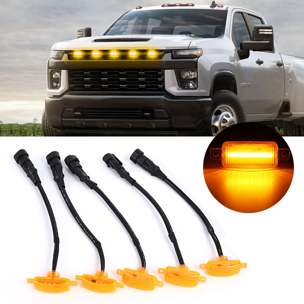 (5pcs/set)  LED Front Grille Lights Raptor Style Amber Light Universal Car Modification