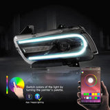 LED Headlight Assembly RGB Dual Beam Projector Black For 2011-2014 Dodge Charger(LD)