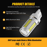 T20 7443 7440 LED  Backup Reverse/Turn Signal/Brake Tail Light 20W 4000LM 6500K White 33LED Series | 2 Bulbs