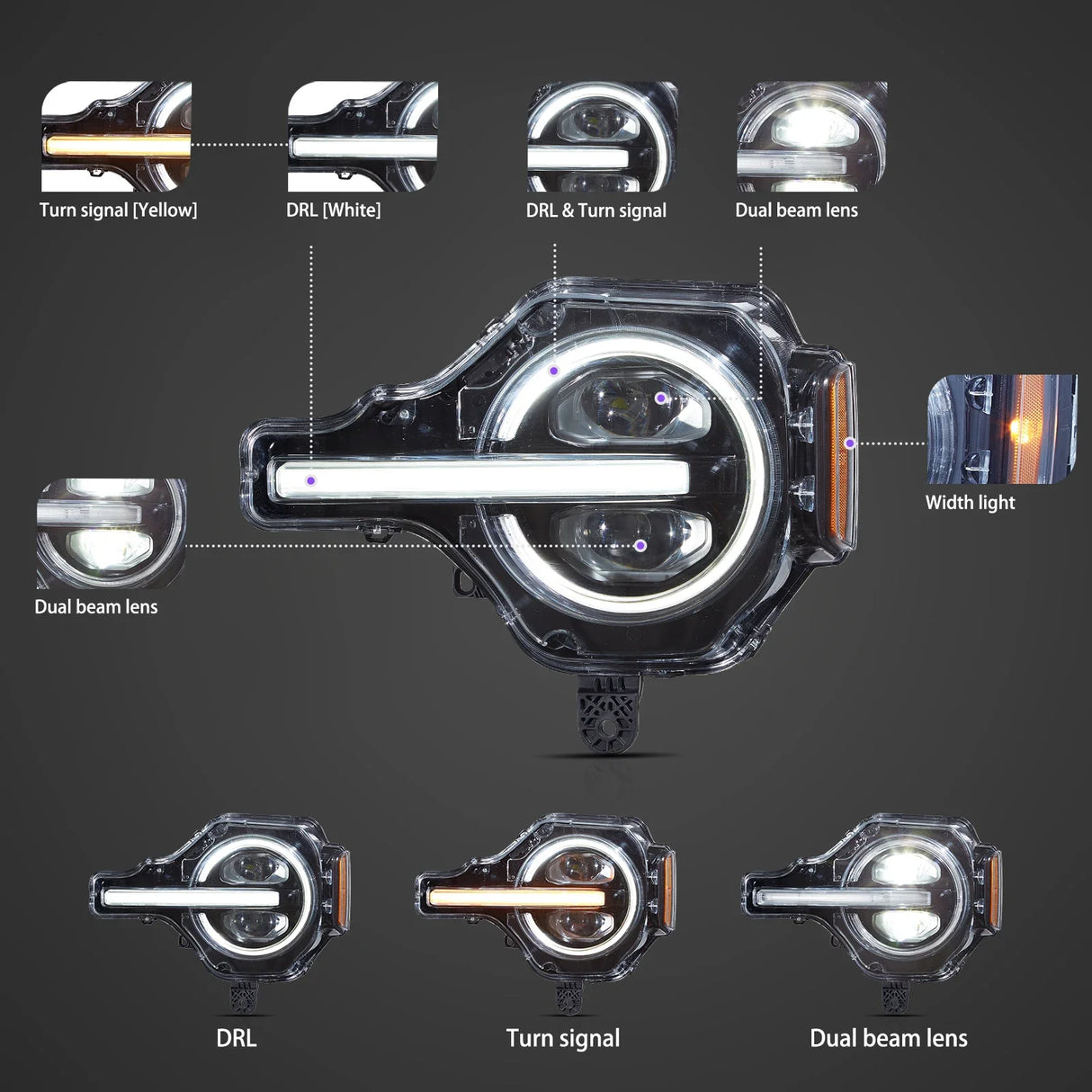 LED Headlight Assembly For 2020-2024 Ford Bronco