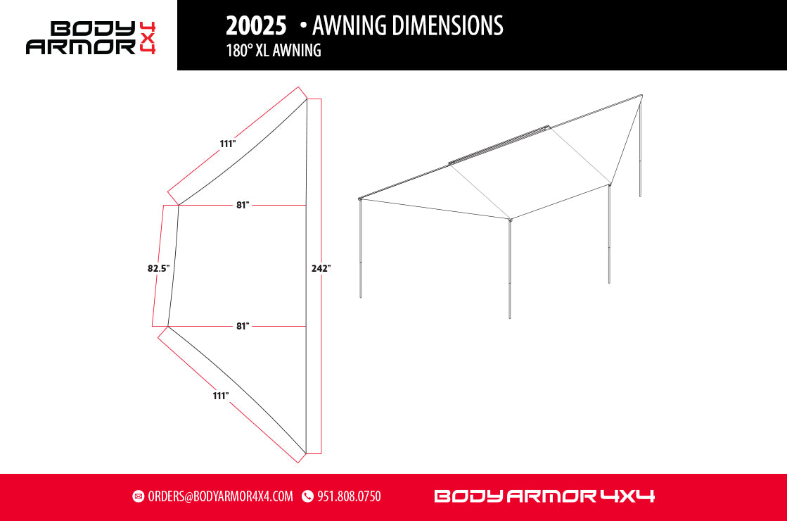 SKY RIDGE 180XL AWNING WITH MOUNTING BRACKETS Body Armor 4x4