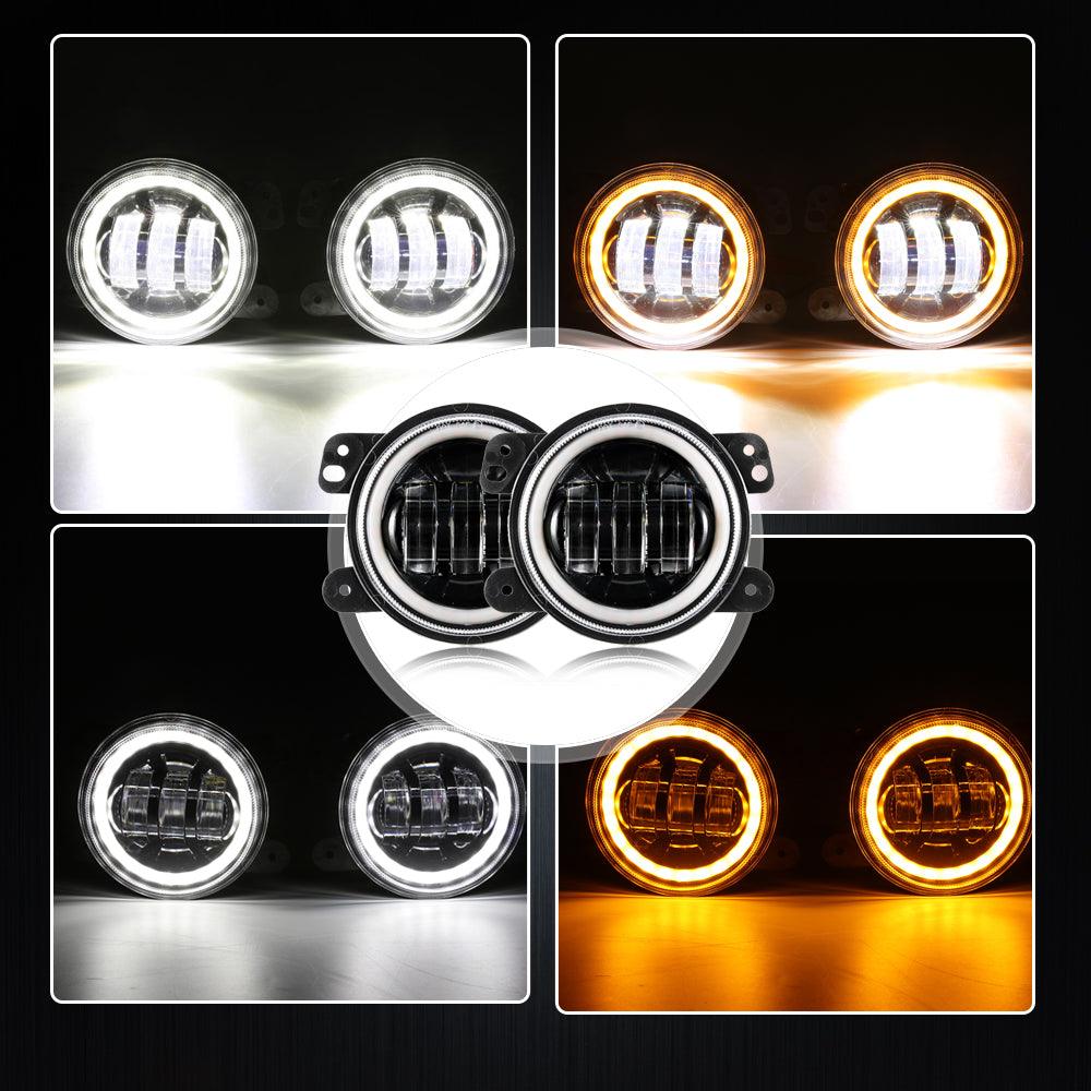7" LED Halo Headlights + 4" Inch LED Fog Lights with DRL + 5D-PRO 52" Straight LED Light Bar + Windshield Mounting Brackets + 18W Spot Beam Pod Lights Set for for Jeep Wrangler JK