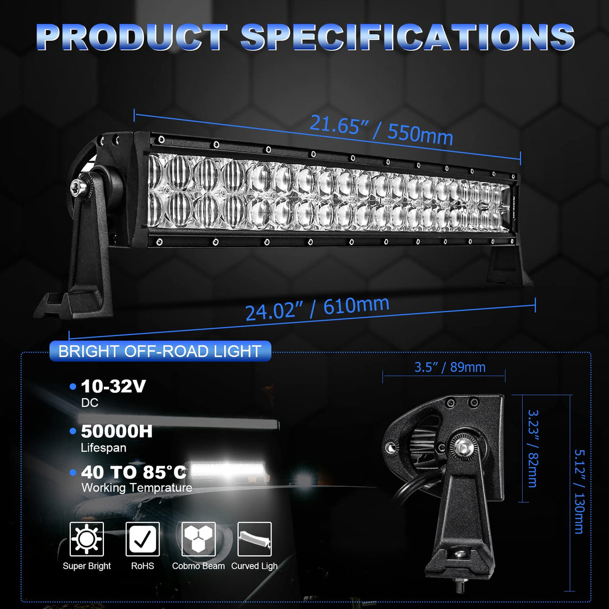 5D Series 22 Inch Combo Beam Dual Row Curved Off Road LED Light Bar