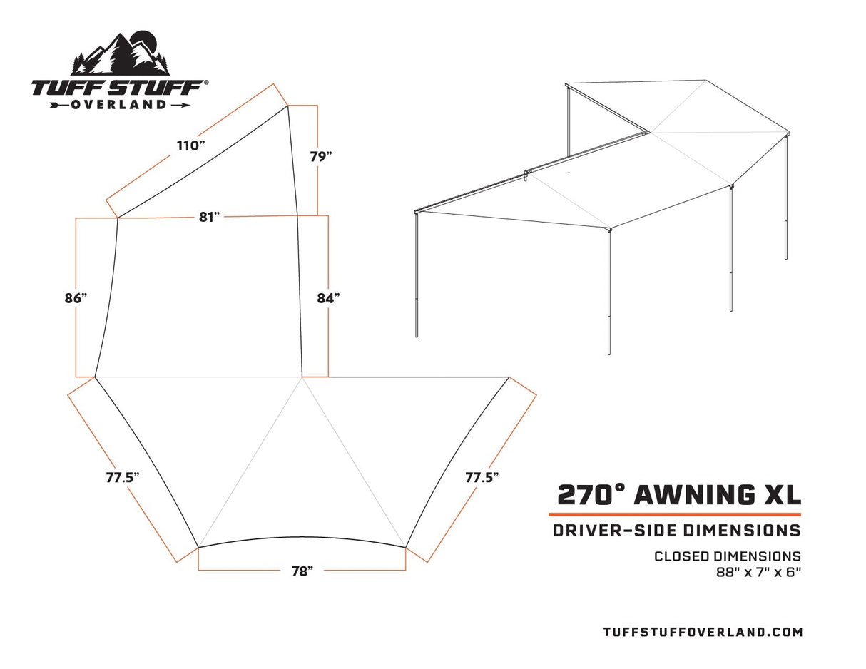 Tuff Stuff® Overland Awning XL, 270 Degree (Full Size Pick Ups) Tuff Stuff Overland