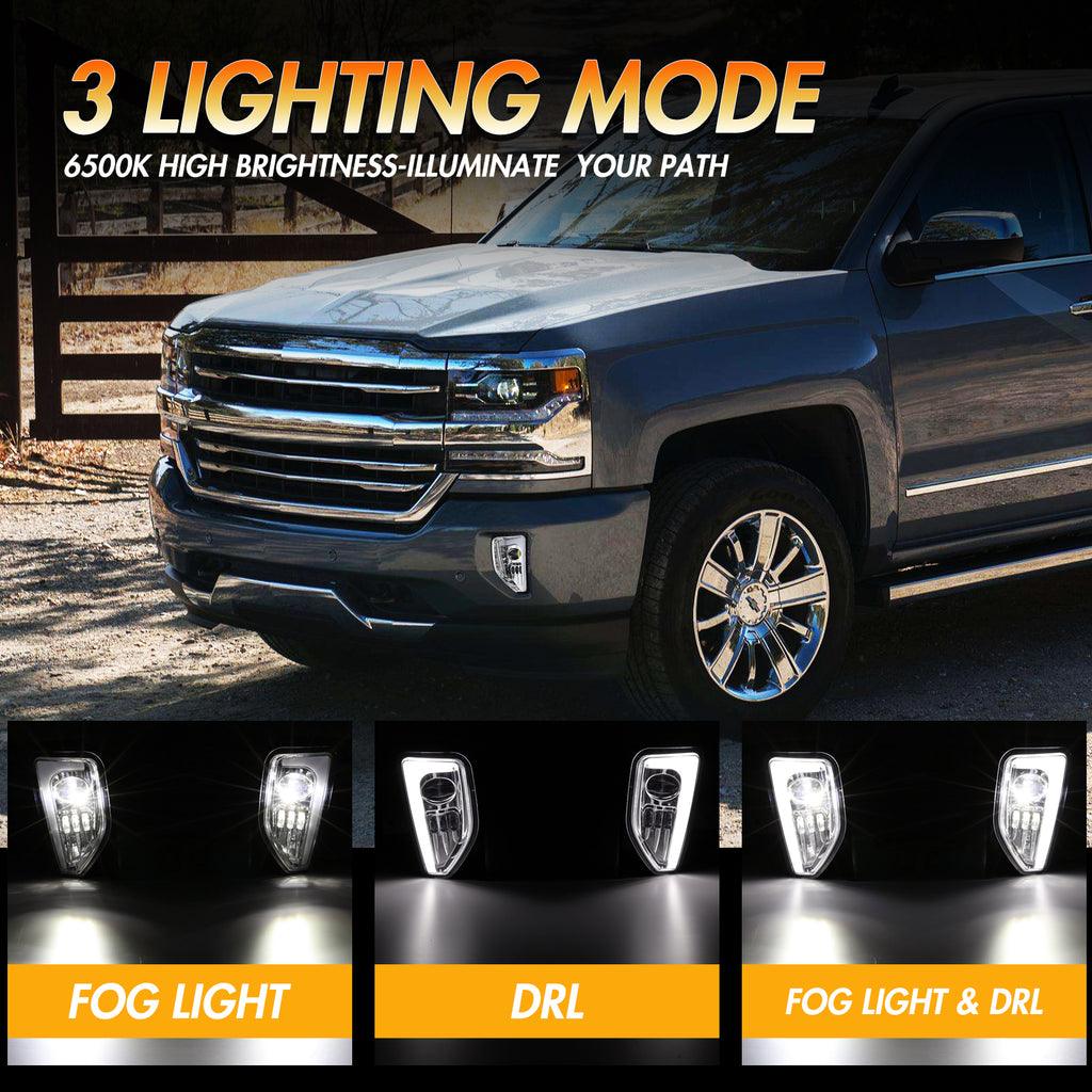 (2pcs/set) 45W DOT Approved LED Fog Lights with DRL for 2016-2018 Chevy Silverado 1500 (Black/Chrome)