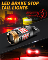 T20 7443 7440 LED Brake/Tail Light Bulbs 56W 600% High Brightness CAN-Bus Error Free Red Strobe Flashing B21 Series Strobe | 2 Bulbs