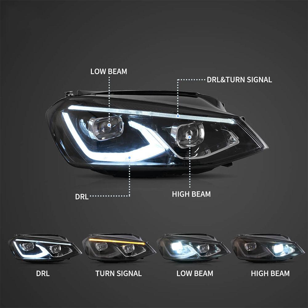 LED Headlight Assembly HID Dual Beam Projector Black For 2014-2017 Volkswagen Golf 7th Gen (Mk7, Typ 5G) Hatchback