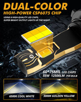 9006/HB4 LED Bulb Fog Lights/Low Beam Lights 110W 25000LM GX Bi-Color Series High Power & Brightness Dual Color Switchback | 2 Bulbs