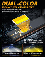 H1 LED Bulb Fog Lights 110W 25000LM GX Bi-Color Series High Power & Brightness Dual Color Switchback | 2 Bulbs