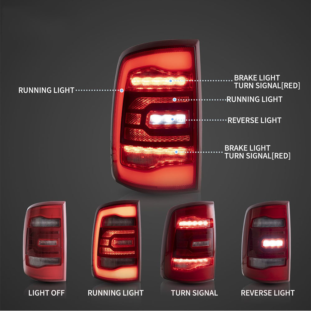 LED Tail Lights Assembly With Red Sequetial Turn Signal For 2009-2018 Dodge Ram 4th Gen (DS/DJ/D2)