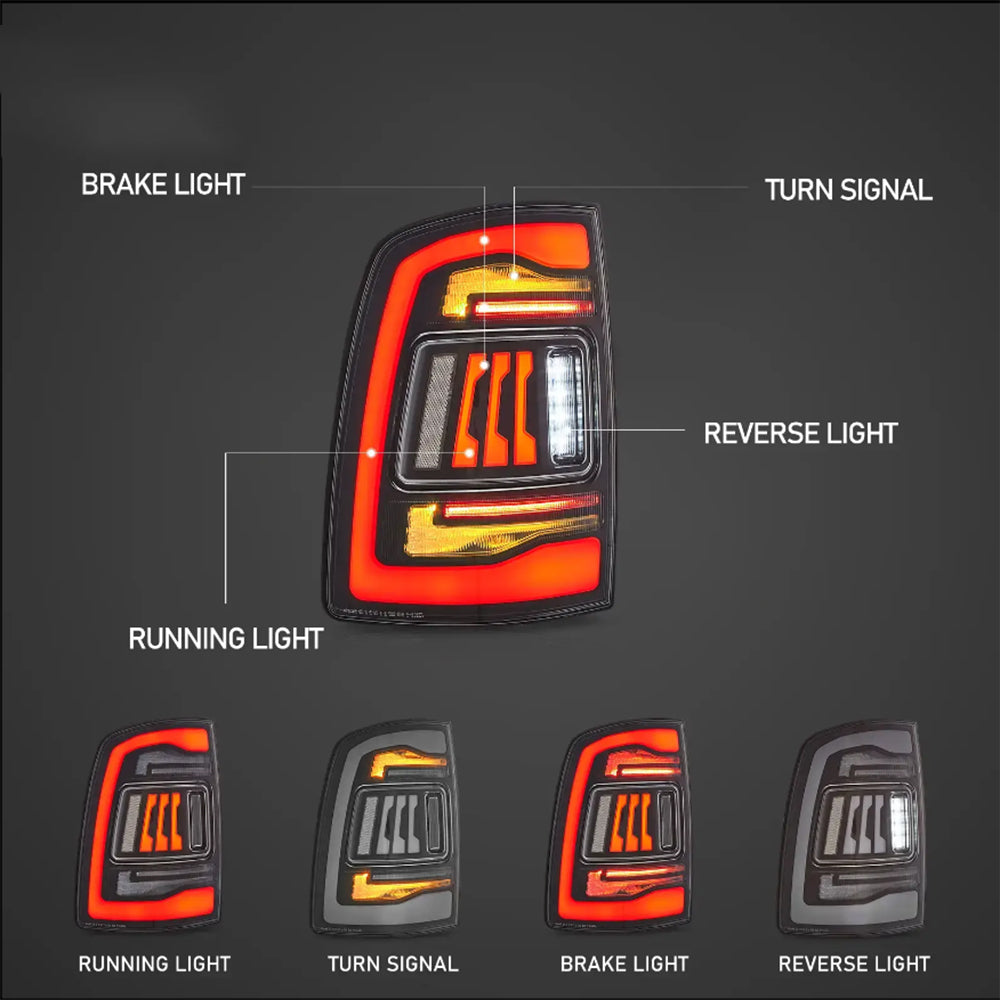 Upgrade LED Tail Lights Assembly With Amber Turn Signal For 2009-2018 Dodge Ram