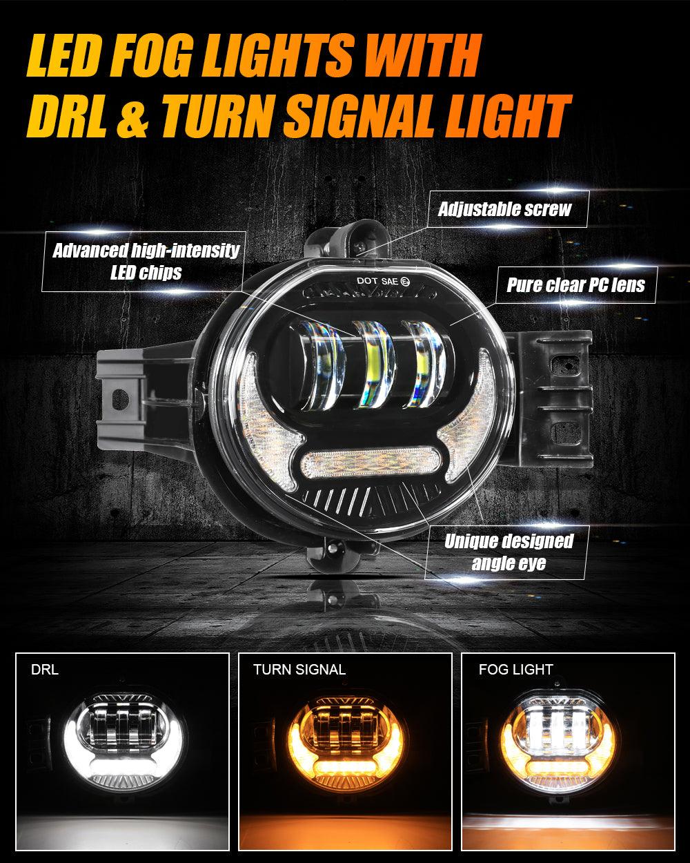 (2pcs/set) LED Fog Light Assembly w/ DRL+ Turn Signal Light for Dodge Ram 1500 2002-2008, Dodge Ram 2500/3500 2003-2009(Black)