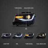 LED Headlight Assembly RGB Dual Beam Projector Black For 2014-2015 Chevrolet Camaro