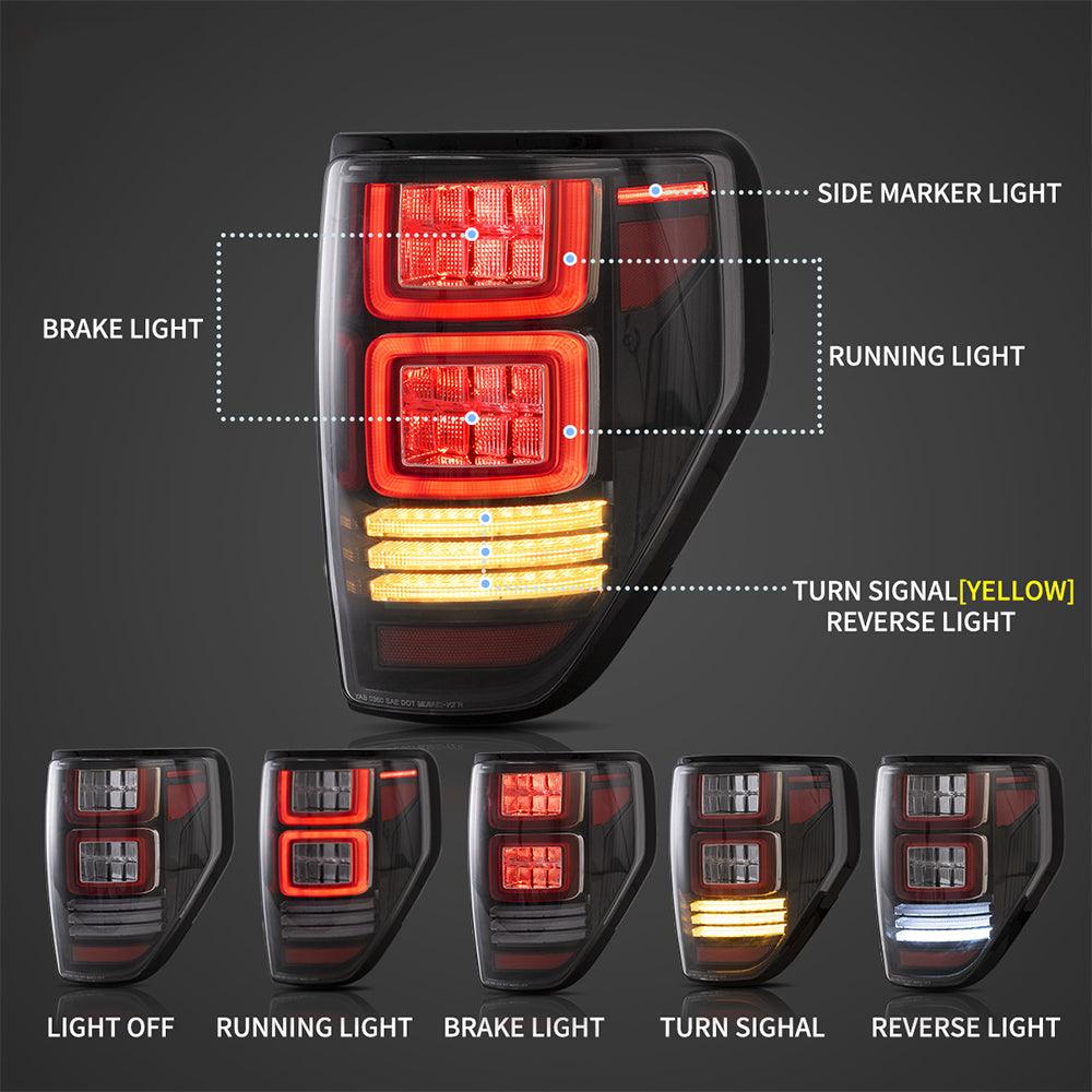 LED Tail Lights Assembly With Sequential Turn Signal For 2009-2014 Ford F150 12th Gen (P415)