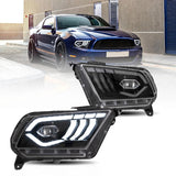 LED Headlight Assembly Dual Beam Projector Black For 2010-2014 Ford Mustang 5th Gen Facelifted