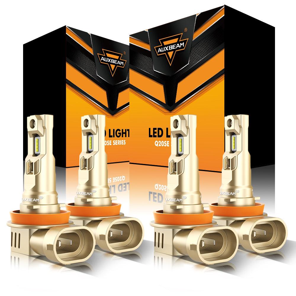 H11+H11 LED Headlight Bulbs 60W 16000LM Q20-SE Series 1:1 OEM Factory Size 6500K Cool White | 4 Bulbs