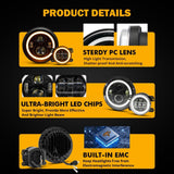 7 Inch LED Headlights + 4 Inch LED Fog Lights Set with Halo DRL Turn Signal High Low Beam for Jeep Wrangler JK JKU TJ LJ Rubicon Sahara Unlimited 1997-2018