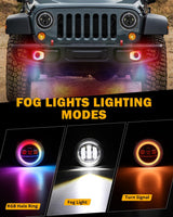Upgraded RGB 7 Inch Headlights + 4 Inch Fog Lights Combo for Jeep Wrangler JK with APP Control