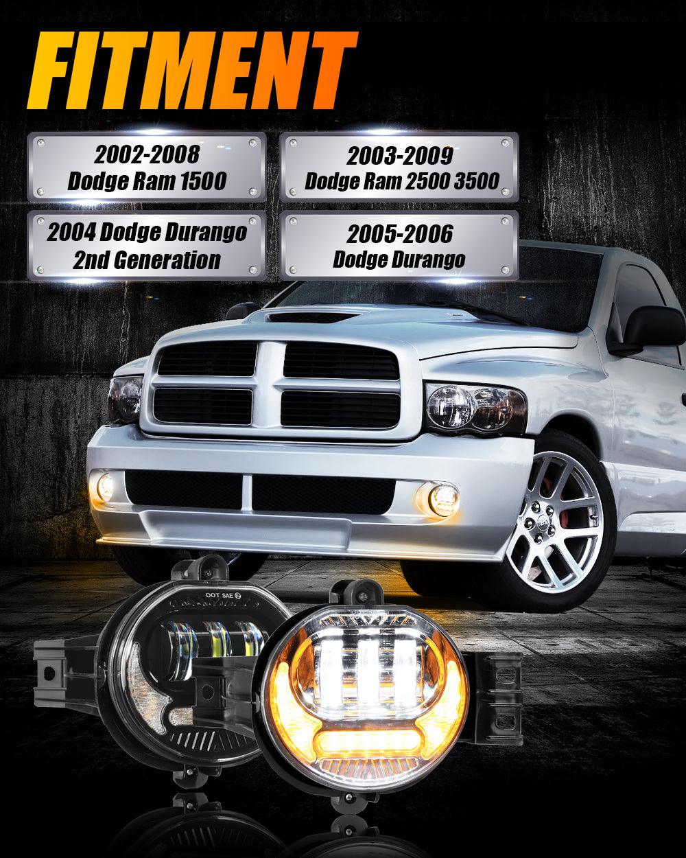 (2pcs/set) LED Fog Light Assembly w/ DRL+ Turn Signal Light for Dodge Ram 1500 2002-2008, Dodge Ram 2500/3500 2003-2009(Black)