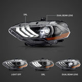 LED Headlight Assembly Dual Beam Projector Black For 2018-2024 Ford Mustang 6th Gen Facelifted
