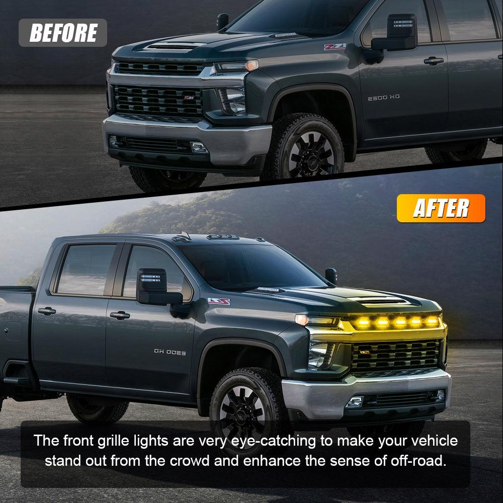 (5pcs/set)  LED Front Grille Lights Raptor Style Amber Light Universal Car Modification
