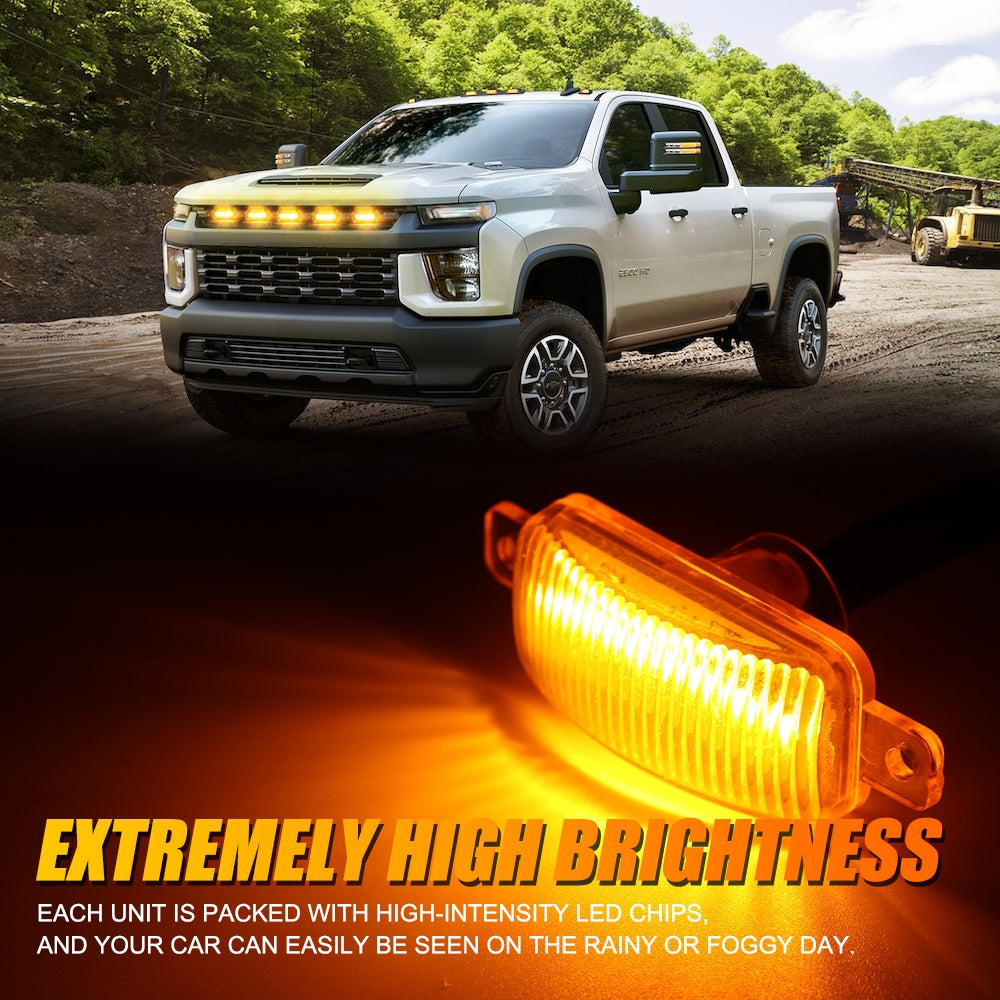 (5pcs/set)  LED Front Grille Lights Raptor Style Amber Light Universal Car Modification