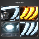 LED Headlight Assembly Dual Beam Projector Black For 2010-2014 Ford Mustang 5th Gen Facelifted