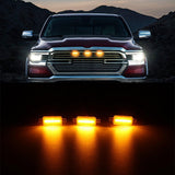 (3pcs/set)  LED Front Grille Lights Raptor Style Amber Light Fit for Dodge Ram 1500 2500 3500 (Amber shell/ Smoked shell）