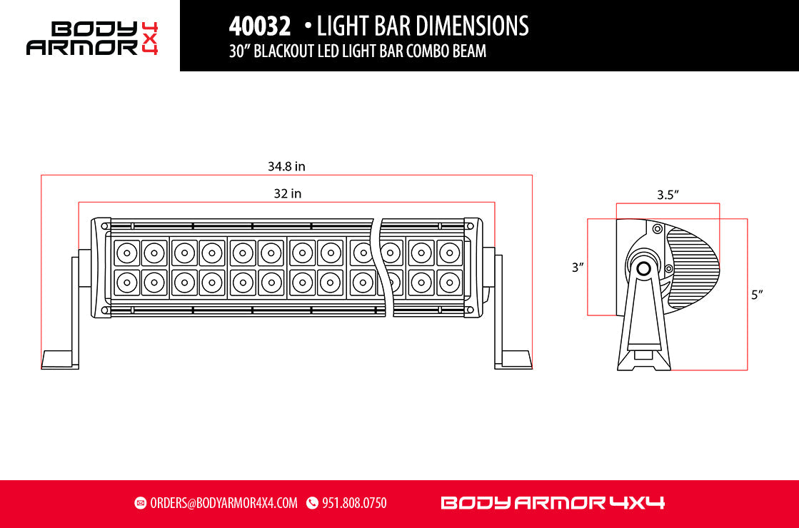 Body Armor 4x4 – 30" Blackout LED Light Bar (Combo Beam + Wire Harness)