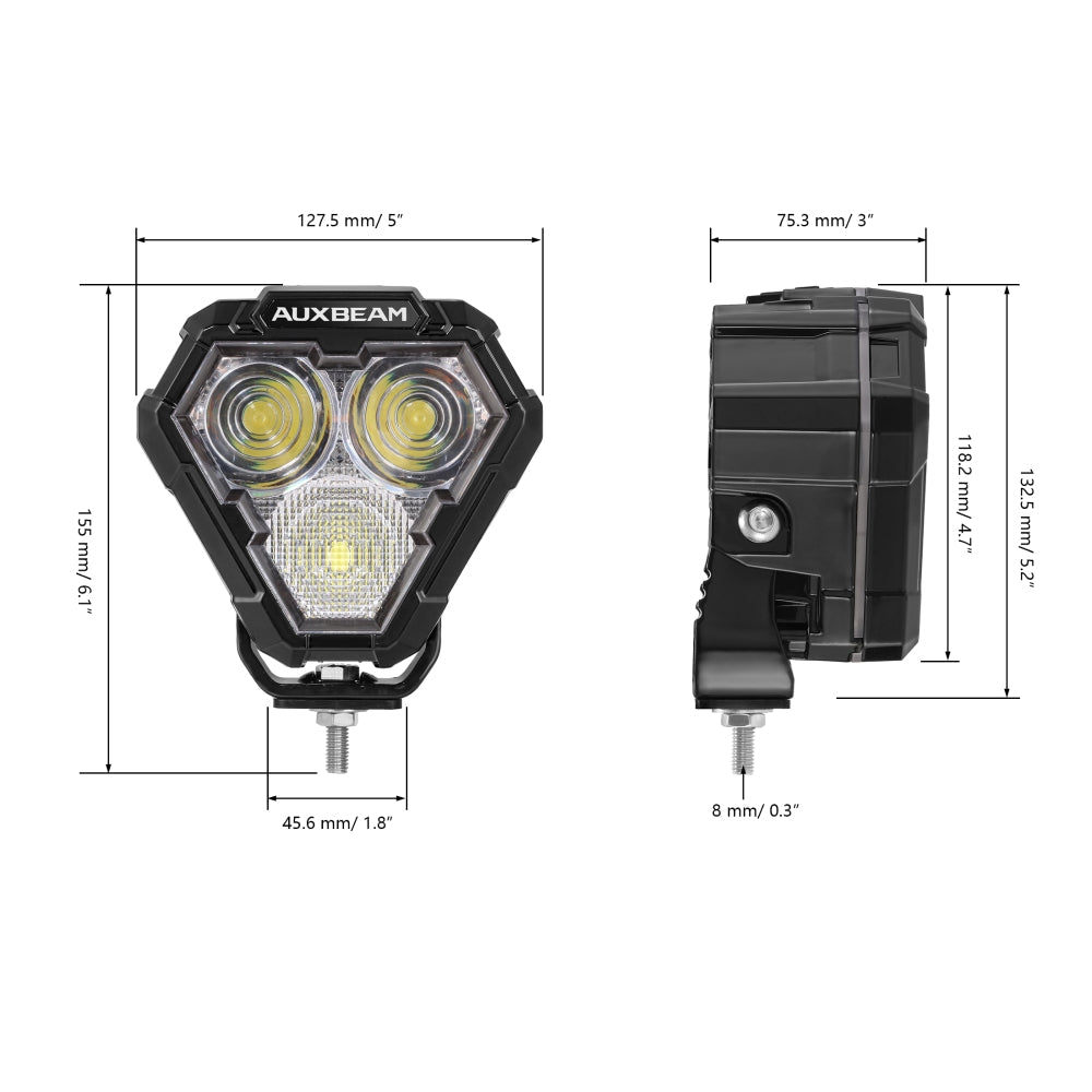 Auxbeam MASTER-T Series 5" Combo Beam Off-Road Lights Amber Backlight