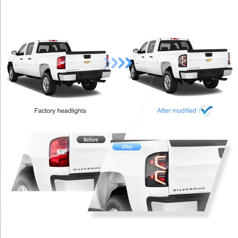 LED Tail Light Assembly With Dynamic Welcome Lighting Clear For 2007-2013 Chevrolet Siverado 2007-2010 GMC Sierra 1500 2500HD 3500HD