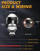 2.5 Inch 80W 6000K Bi-LED Projector Lens Headlight Non-Destructive Installation Projector Lens for Car | 2PCS/Set