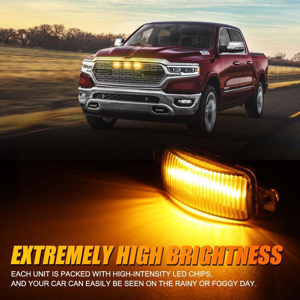 (3pcs/set)  LED Front Grille Lights Raptor Style Amber Light Fit for Dodge Ram 1500 2500 3500 (Amber shell/ Smoked shell）