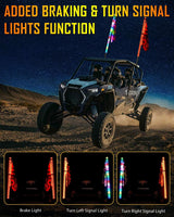 New 3.8FT LED RGB Whip Lights with Turn Signal & Brake Light, Bluetooth APP/ Remote Control