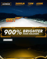Auxbeam H13/9008 LED Headlight Bulbs - 36,000LM 130W 6500K Cool White - 900% Brighter