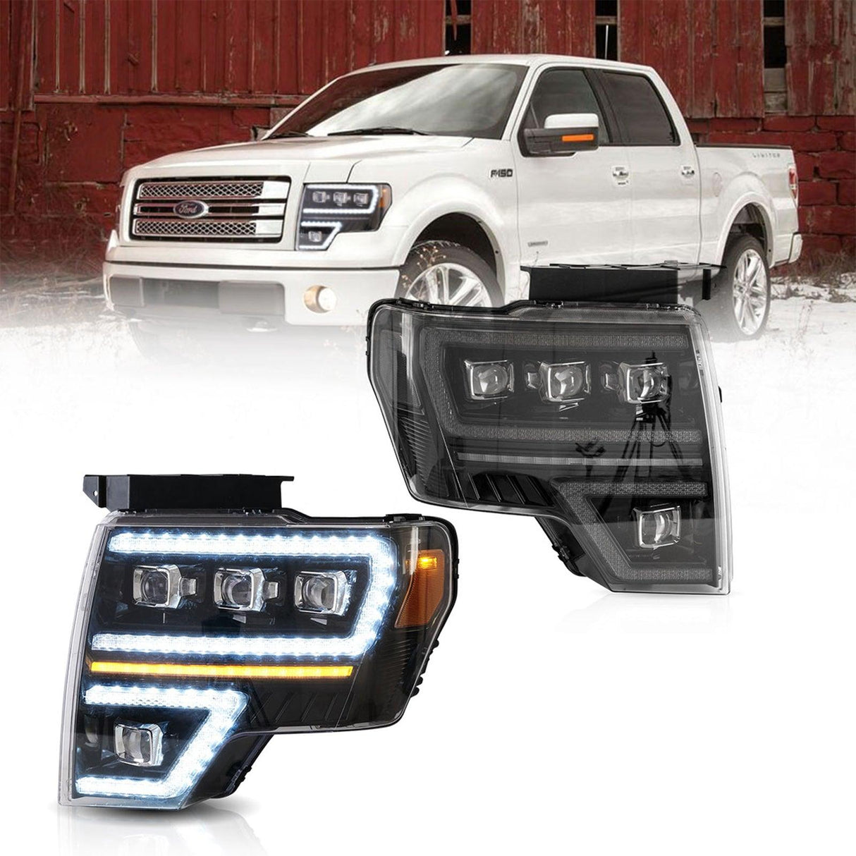 LED Headlight Assembly Matrix Projector Black For 2009-2014 Ford F150 12th Gen