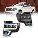 LED Headlight Assembly Matrix Projector Black For 2009-2014 Ford F150 12th Gen