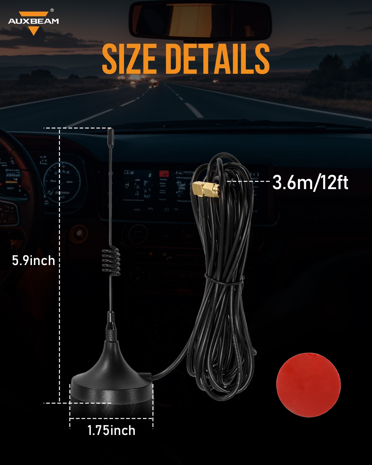 3.6m/12ft Antenna with Magnetic Base for Wireless Remote Control Switch Panel RC-800/AC-800/AC-1200/AS-400/AS-600/AS-800