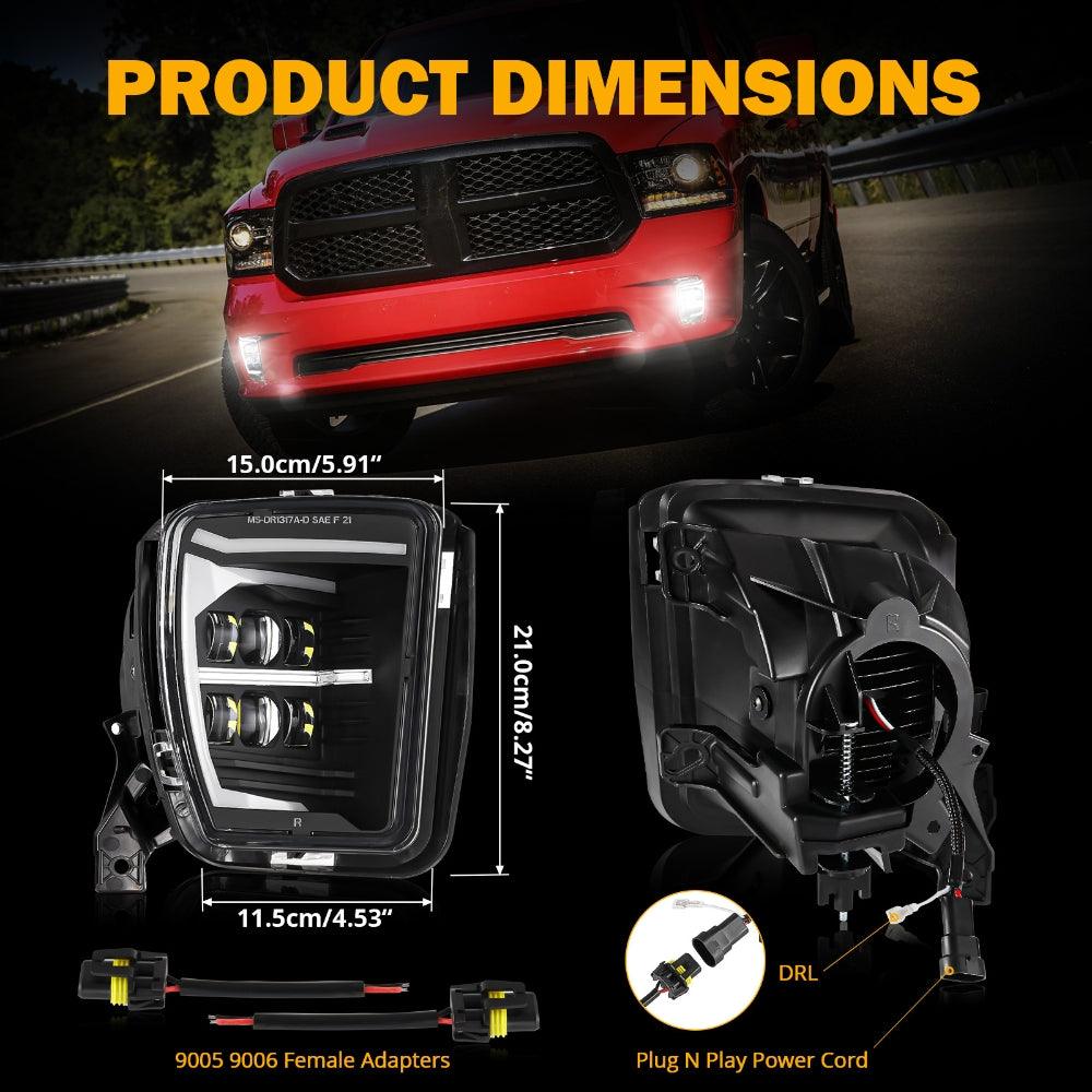 (2pcs/set) DOT Approved LED Fog Lights with DRL for 2013-2018 Dodge Ram 1500