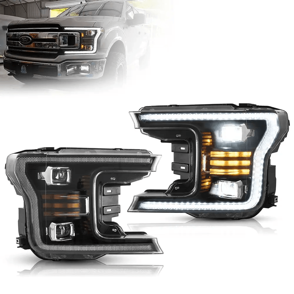 LED Headlight Assembly Dual Beam Projector Black For 2018-2020 Ford F150 13th Gen