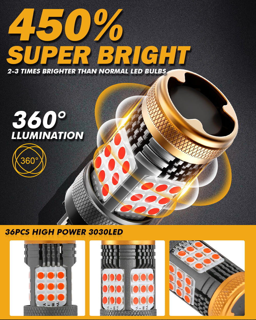 T20 7443 7440 LED Brake/Tail Light Bulbs 56W 600% High Brightness CAN-Bus Error Free Red Strobe Flashing B21 Series Strobe | 2 Bulbs