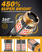 T20 7443 7440 LED Brake/Tail Light Bulbs 56W 600% High Brightness CAN-Bus Error Free Red Strobe Flashing B21 Series Strobe | 2 Bulbs